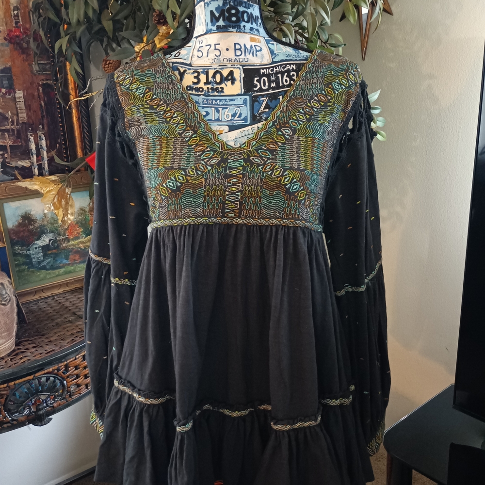 Free People Black and Green Mini Dress